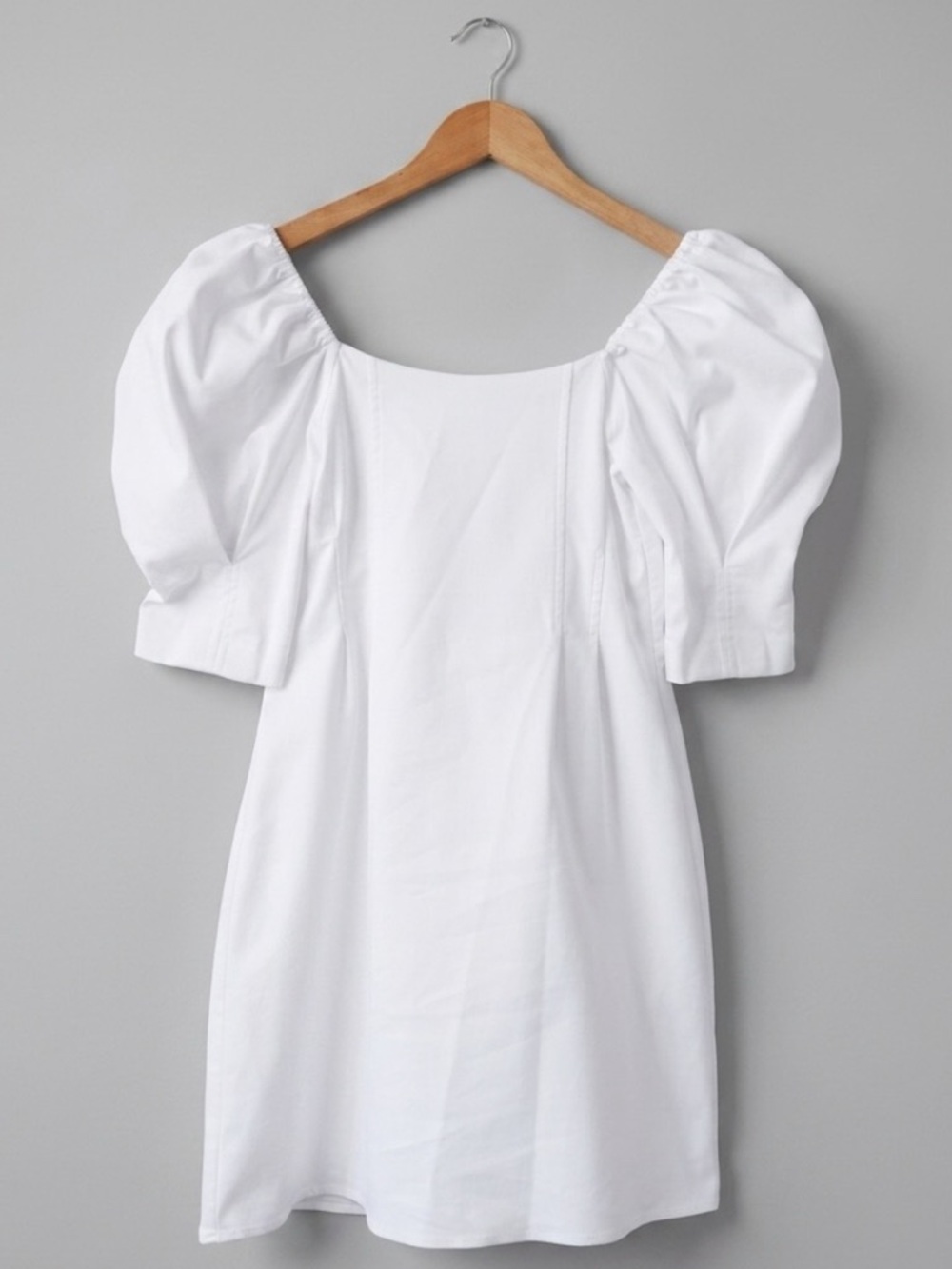 Zara White Poplin Puff Sleeve Mini Dress - Square Neck